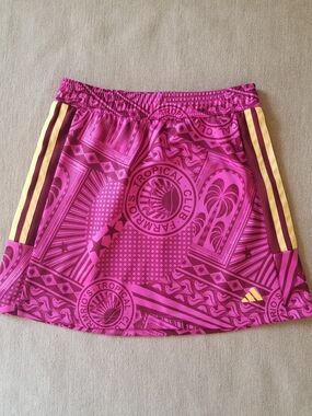 Adidas & Farm Rio Pink Tropical Print Mini Skirt with Yellow Stripes XS